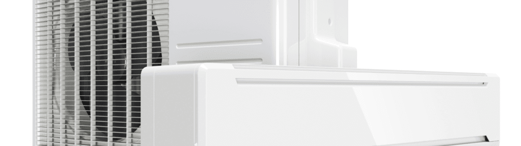 Ar-condicionado split instalado em quarto moderno de aluguel por temporada, destacando conforto e eficiência